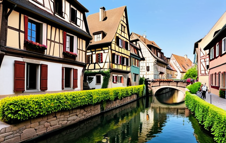 소피루비 배경 장소 탐방 - **Colmar-Inspired Village Scene:** "A quaint village inspired by Colmar, France, featuring colorful ...