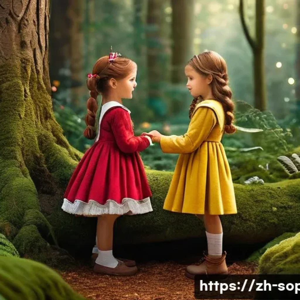 소피루비와 루비의 비밀 - **A Whimsical First Encounter in an Enchanted Forest:**
"Two young girls, Sophie Ruby and Ruby, ...